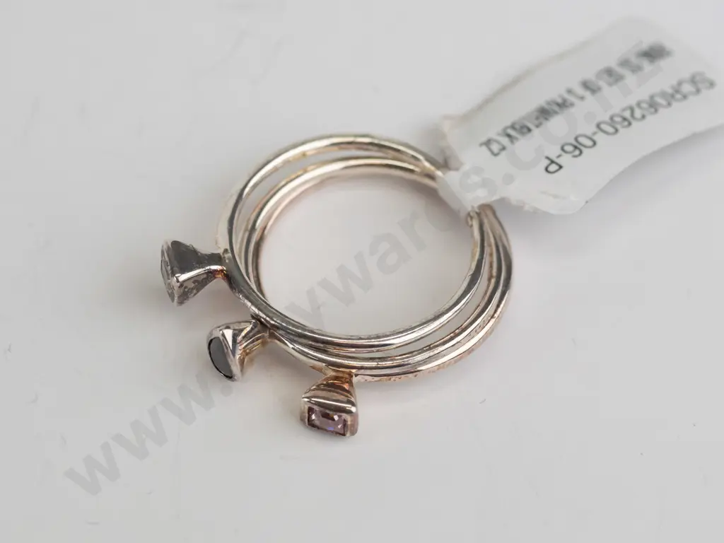 3x sterling silver rings - pink, cz and blue stones - size O Image 1++