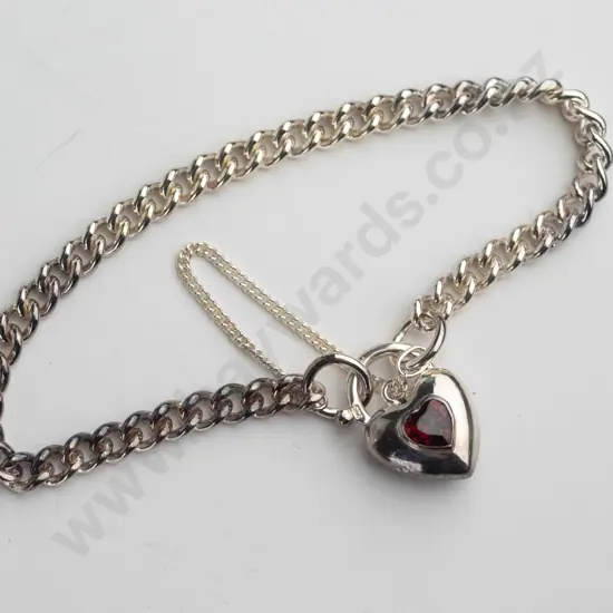 garnet heart clasp sterling silver bracelet