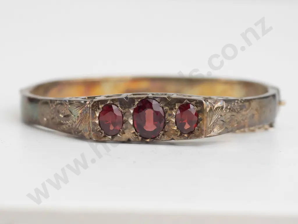 garnet sterling silver gold plated bangle Image 1++