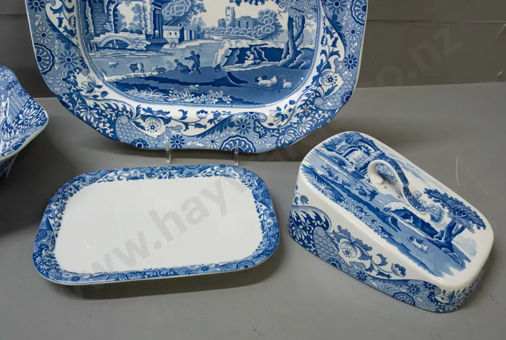 Spode Italian pattern scalloped edge bowl, small ashett L-310 W-240 and a lidded cheese / butter dish Image 1++
