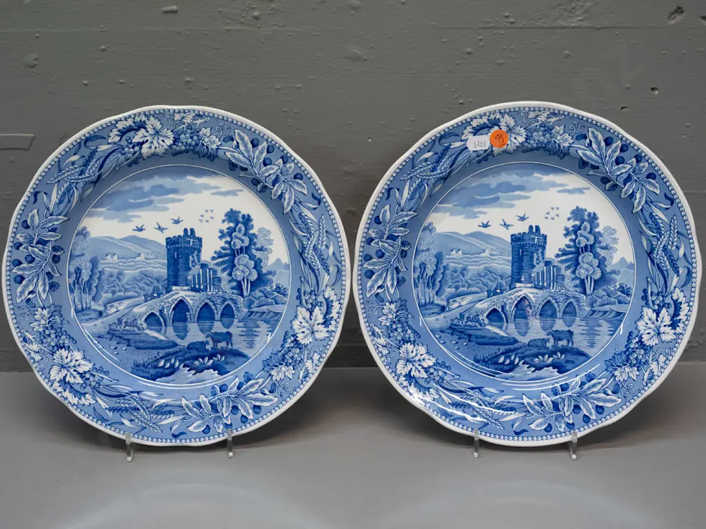 pair of Spode Blue Room Collection "Lucano" pattern cabinet plates D-270 Image 1++