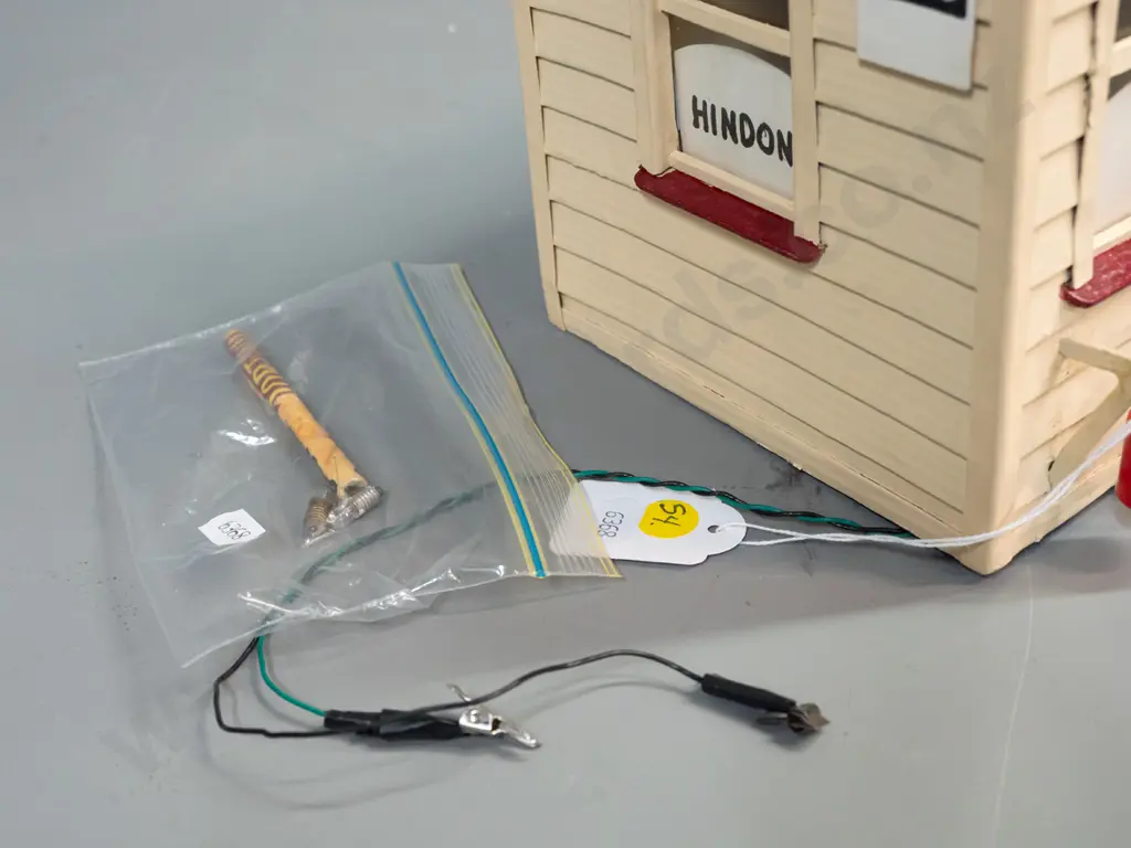 Wood & cardboard model of Hindon Railway Station, w/ lighting, buckets, signage etc. H-190 W-400 D-190 Image 1++