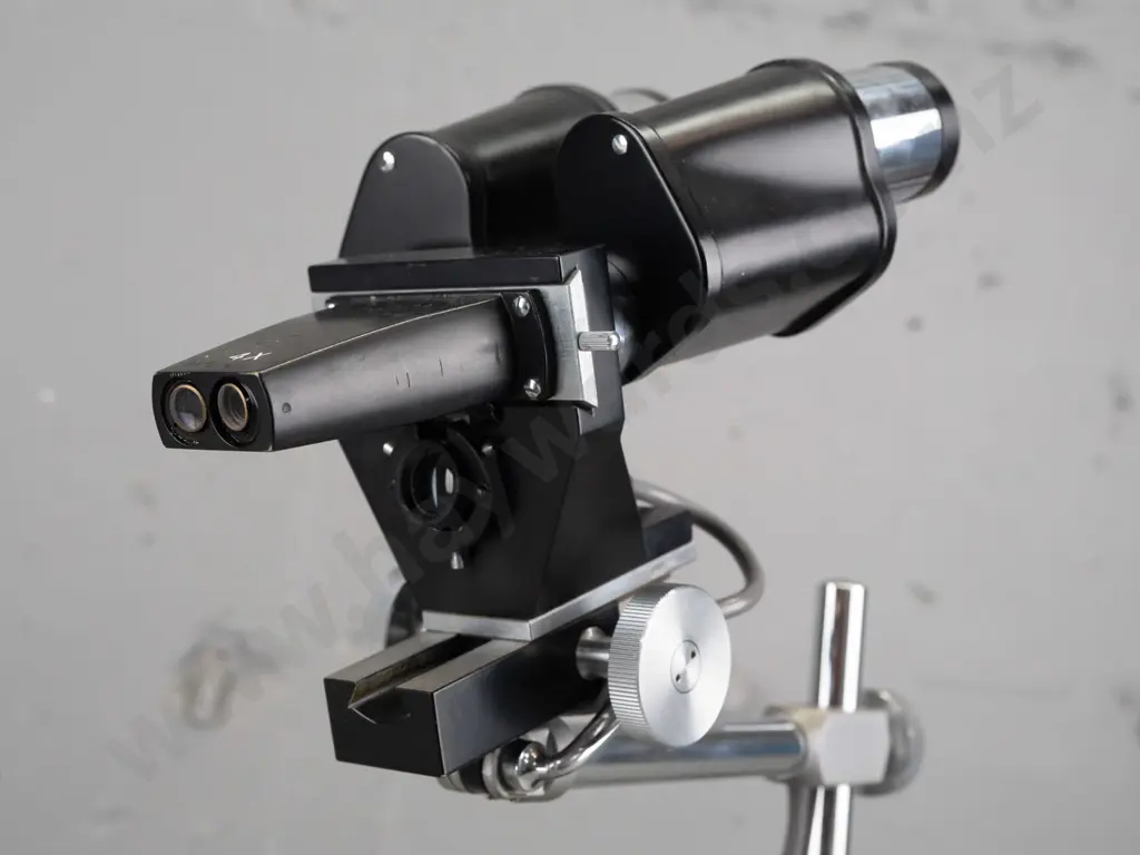 laboratory myacope stereo microscope on heavy weighted base w/ chrome mounts, overseas electrical plug H-390 W-280 Image 1++