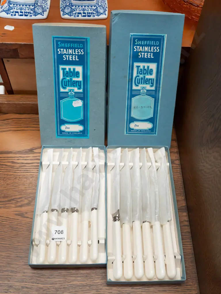 2 boxed sets of 6 Sheffield faux bone handled knives - 2 sizes Image 1++