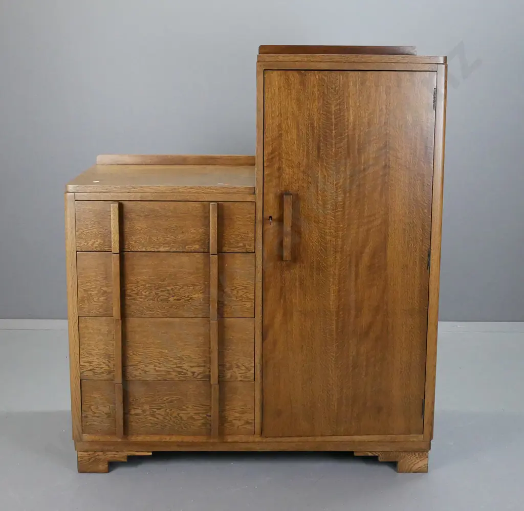 deco oak compactum with interior hanging space, 4 drawers w/ vertical wooden handles H-1340 W-1110 D-460 Image 1++