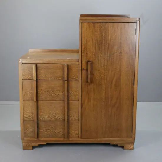 deco oak compactum with interior hanging space, 4 drawers w/ vertical wooden handles H-1340 W-1110 D-460