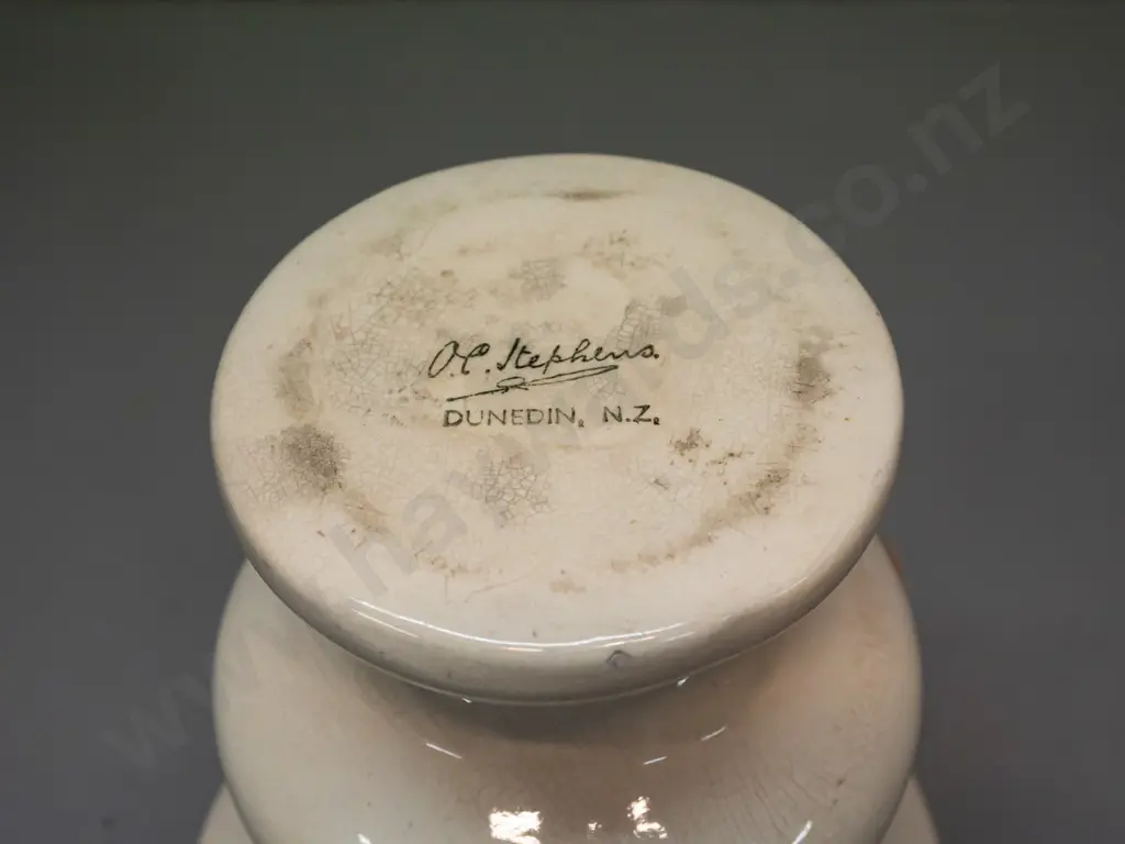 O.C. Stephens urn-shaped vase with green inner - heavily crazed, possible hairline crack, glaze chip H-185 D-175 at top Image 1++