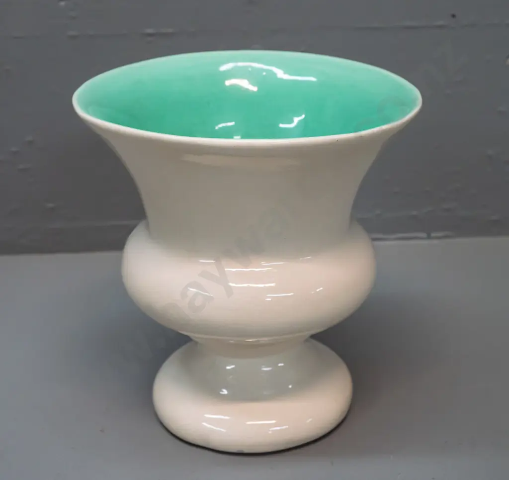 O.C. Stephens urn-shaped vase with green inner - heavily crazed, possible hairline crack, glaze chip H-185 D-175 at top Image 1++