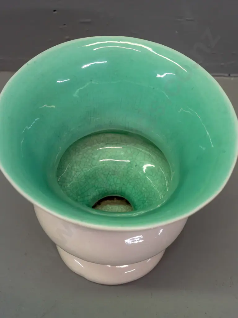 O.C. Stephens urn-shaped vase with green inner - heavily crazed, possible hairline crack, glaze chip H-185 D-175 at top Image 1++