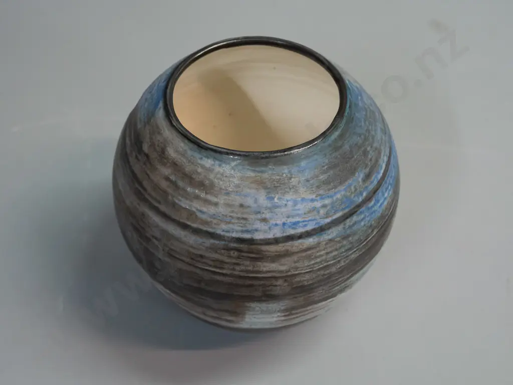 NZ Studio pottery vase. Label on base M O'Connor Boatshed pottery, Broad Bay Dunedin. H-130 D-130 Image 1++