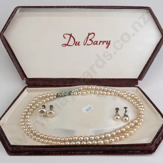 2 strand pearl necklace & 2 pairs of screw on earrings