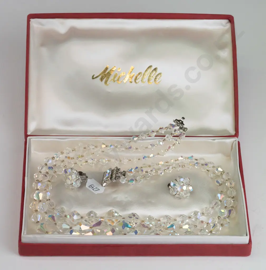 3 strand crystal necklace & pair of earrings Image 1++