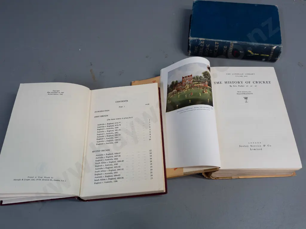 3 English cricket books - Cricket Cavalcade 1877-1947, Jubilee Book, circa 1950 History of Cricket - some wear and tear Image 1++