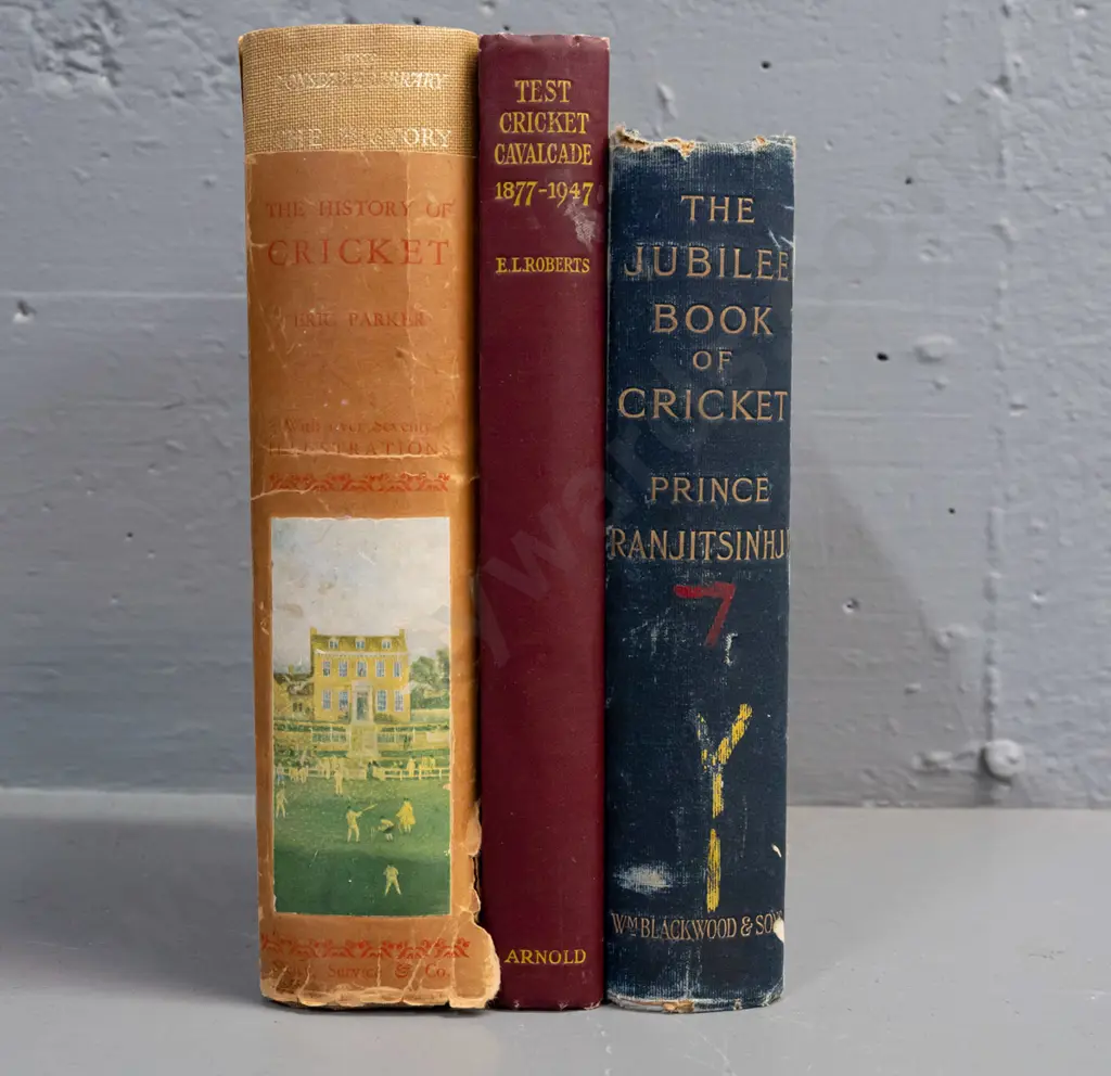 3 English cricket books - Cricket Cavalcade 1877-1947, Jubilee Book, circa 1950 History of Cricket - some wear and tear Image 1++