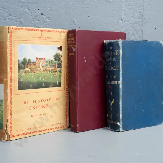 3 English cricket books - Cricket Cavalcade 1877-1947, Jubilee Book, circa 1950 History of Cricket - some wear and tear