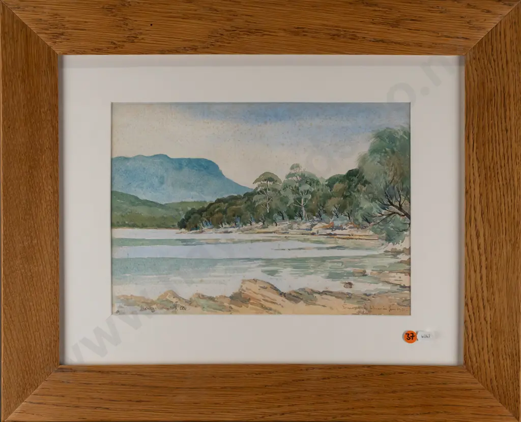 Ernest E Unwin - framed watercolour "Blackman's Bay, Tasmania" H235 W330 (foxing) Image 1++