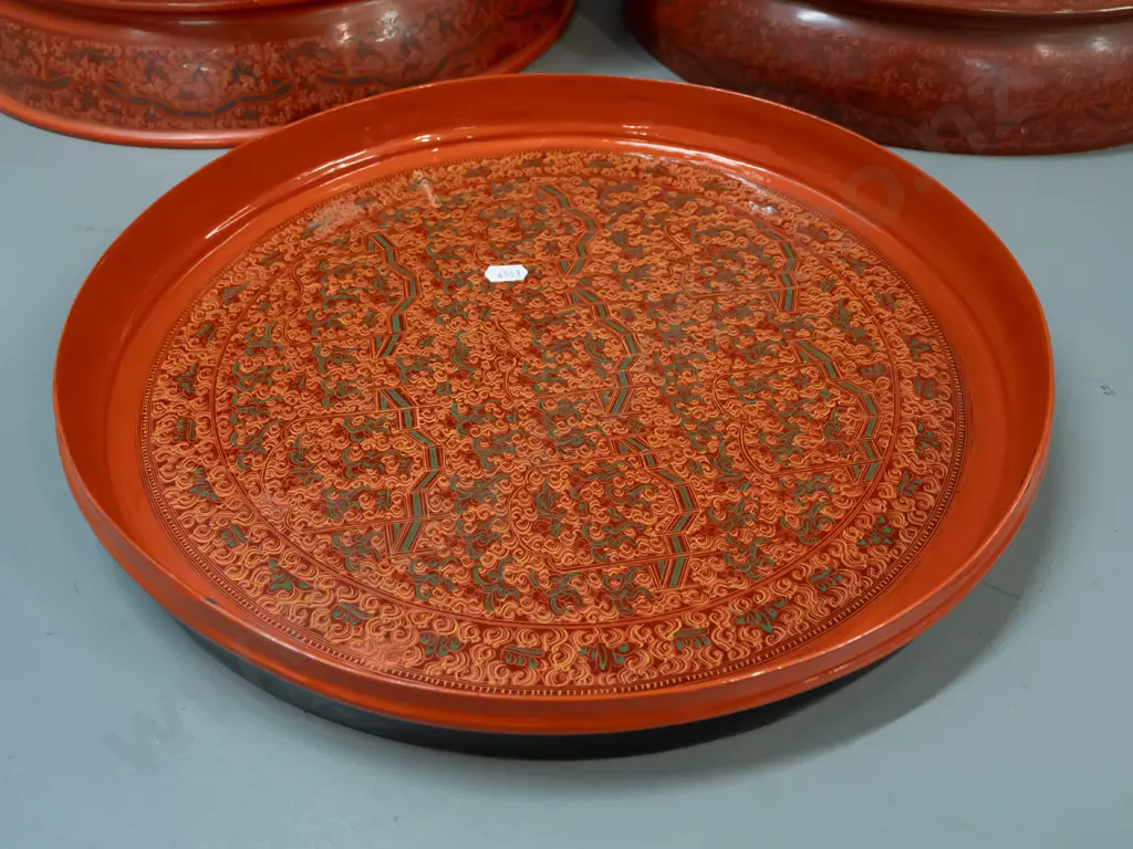 large Burmese Hsun-ok (food carrier) - 4 piece construction, red cinnabar lacquer & timber in stupa shape H-680 D-380 Image 1++