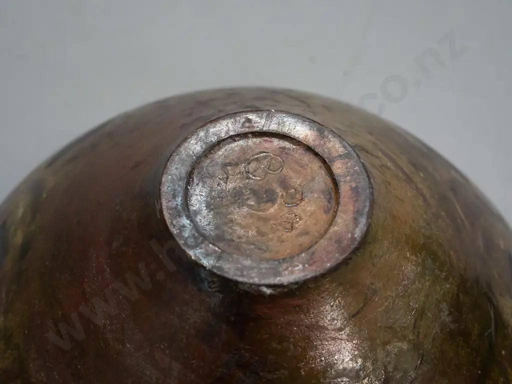 studio pottery bowl with interior fish decoration - unknown maker's mark H-100 D-240 Image 1++