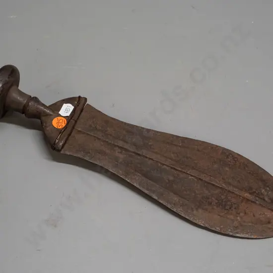 knife from the Democratic Republic of Congo with wooden handle - corrosion to blade, some cracking to timber L-350