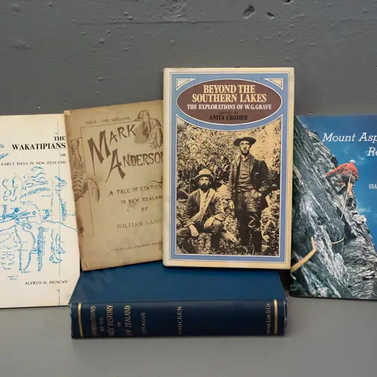 5 local history books - Otago, Wakatipu, station life etc -see photos for detail - some wear / damage etc.