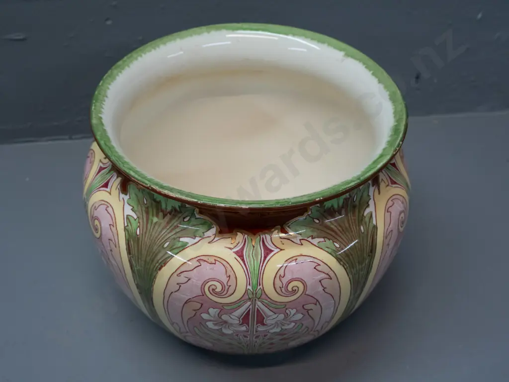 vintage Royal Doulton art nouveau style lilies jardiniere - some rubbing / wear to decoration, minor staining inside Image 1++
