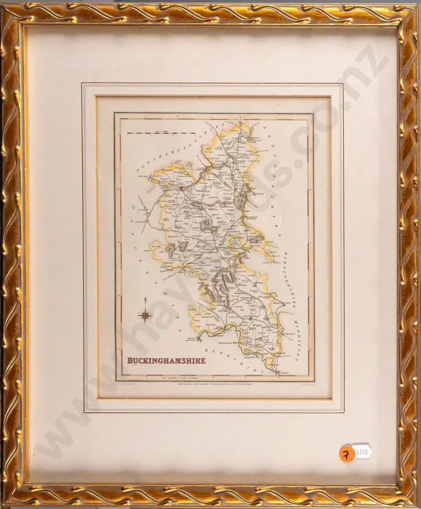 framed vintage map - "Buckinghamshire" H220 W170 Image 1++