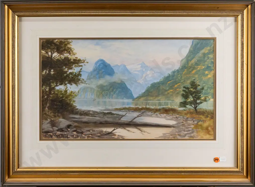 F Brookesmith - framed watercolour - lake & mountain scene H250 W430 Image 1++