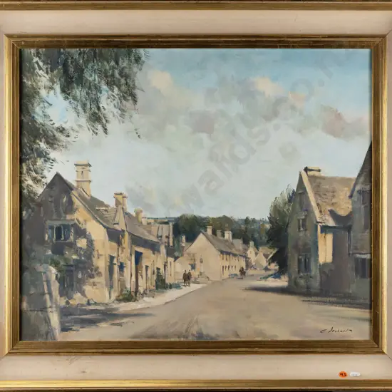 Stanley Orchart - framed oil on canvas "Staunton Cotswolds" H-480 W-590 (aging to paint)