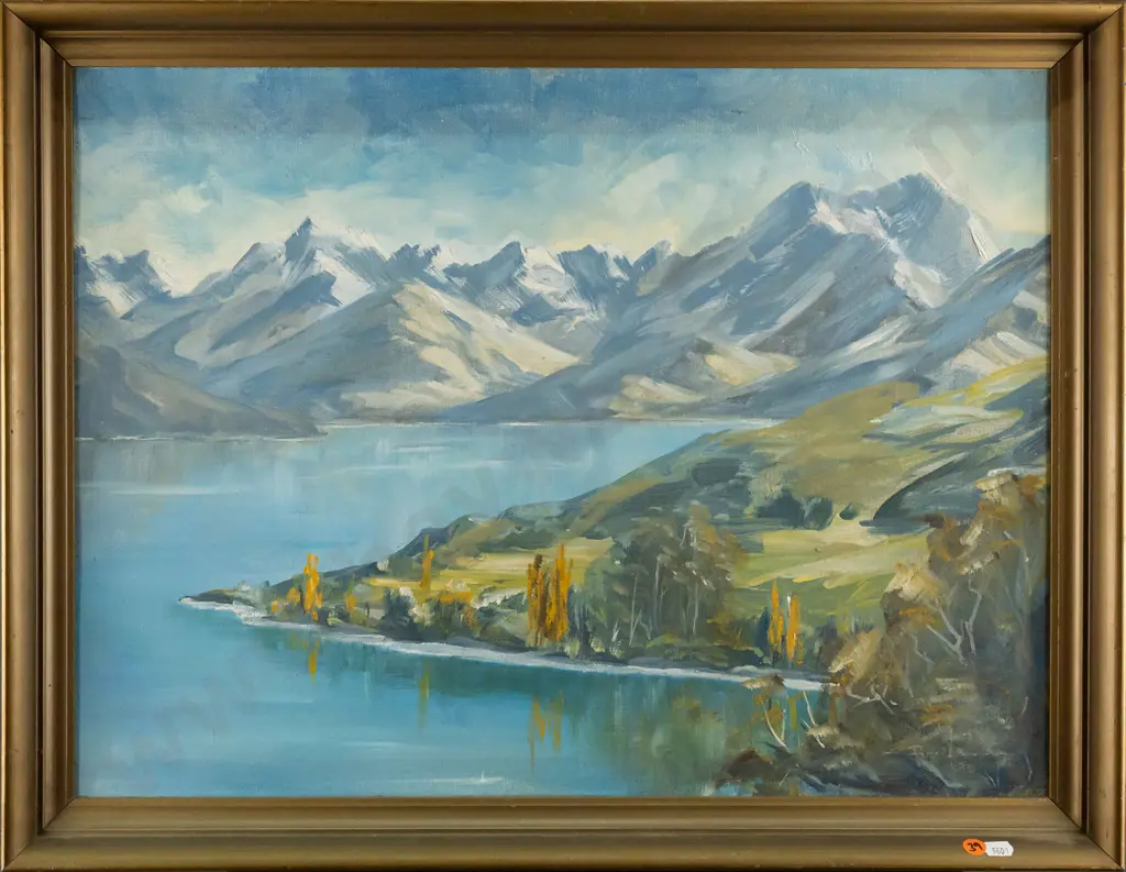 illegible signature - framed oil on board  "Lake Wakatipu Mt Earnslaw" H-440 W-590 Image 1++