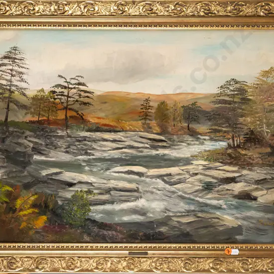 R Walton - framed oil on canvas "Abhainn Droma" H430 W630
