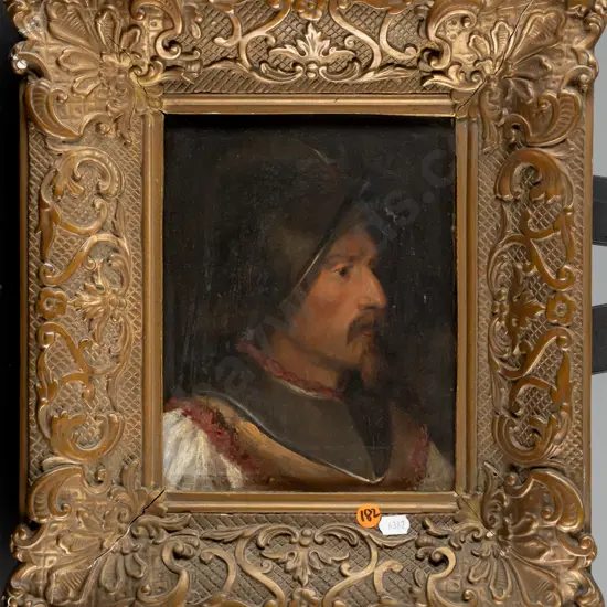 framed oil on board - male portrait H220 W170 (damage to frame)