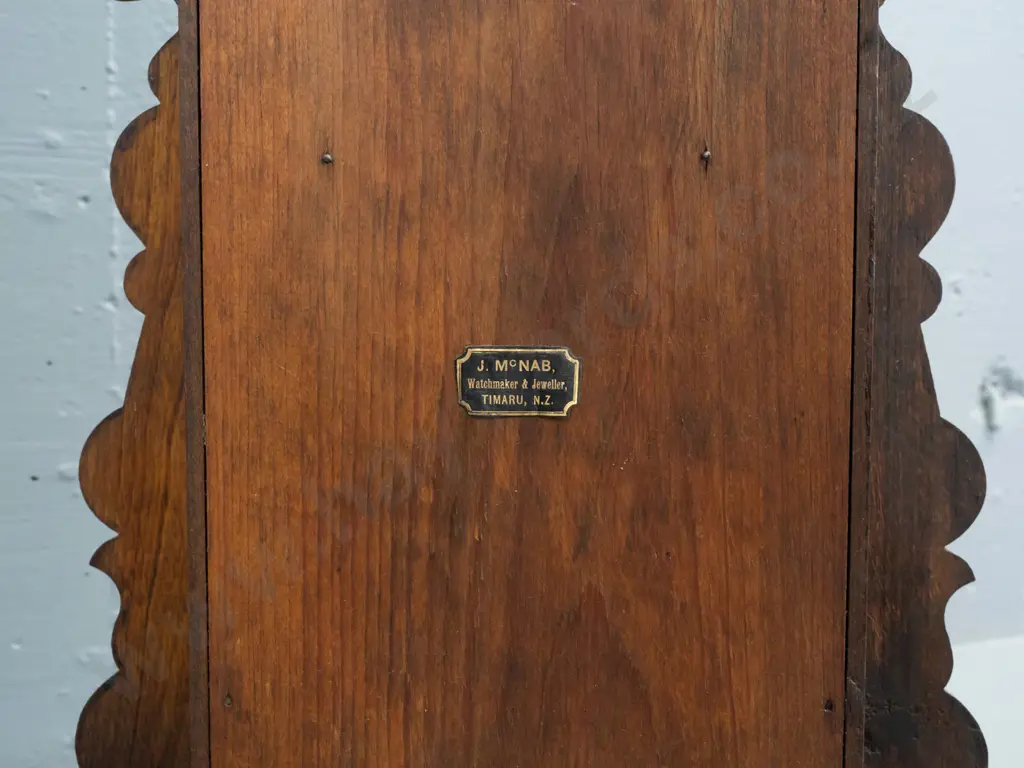 Ansonia USA mantel clock in carved & decorated walnut cased with etched glass in door - has old J. McNab Timaru label on Image 1++