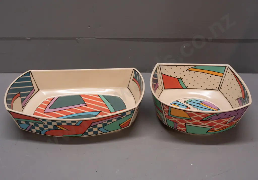 1980s Rosenthal Dorothy Hafner "Flash" pattern tableware - 2 serving bowls - rectangular one is H-75 L-295 W-210 Image 1++