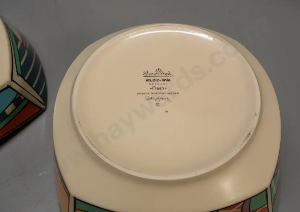 1980s Rosenthal Dorothy Hafner "Flash" pattern tableware - 2 serving bowls - rectangular one is H-75 L-295 W-210 Image 1++