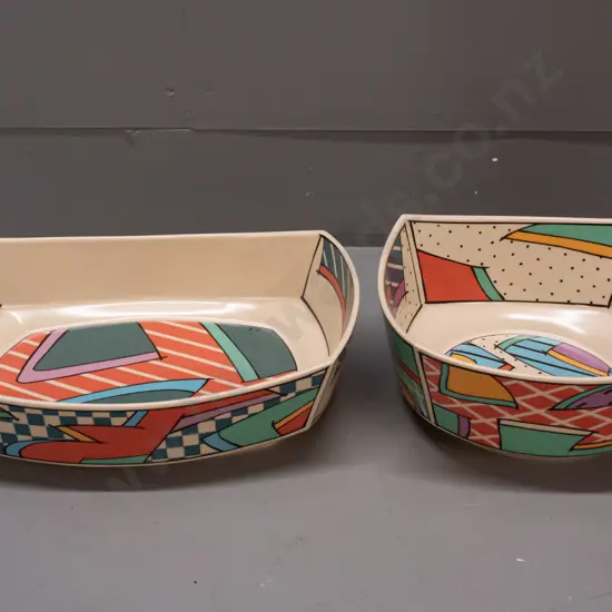 1980s Rosenthal Dorothy Hafner "Flash" pattern tableware - 2 serving bowls - rectangular one is H-75 L-295 W-210