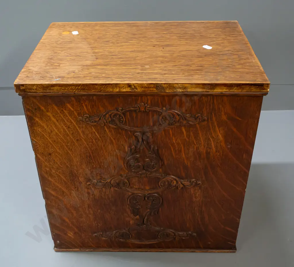 set of 6 oak laminate drawers from a Singer treadle sewing machine base - 2 units joined together with oak laminate top, Image 1++