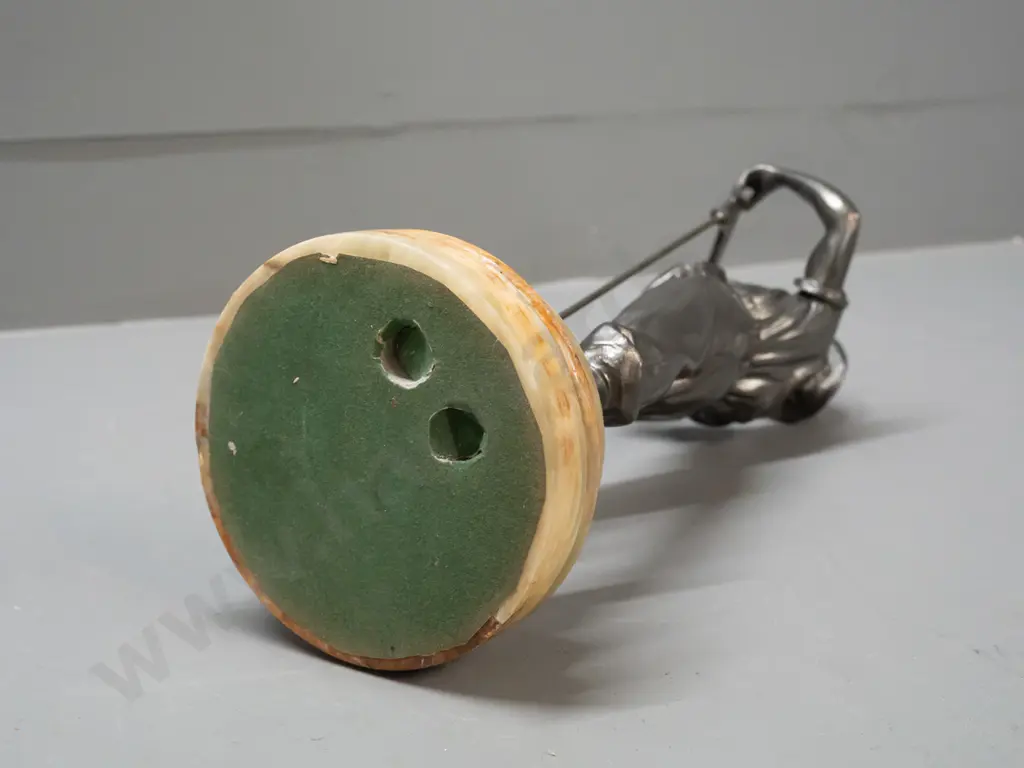 cast metal figure on composite stone base, farmer sharpening scythe. H-320 Image 1++