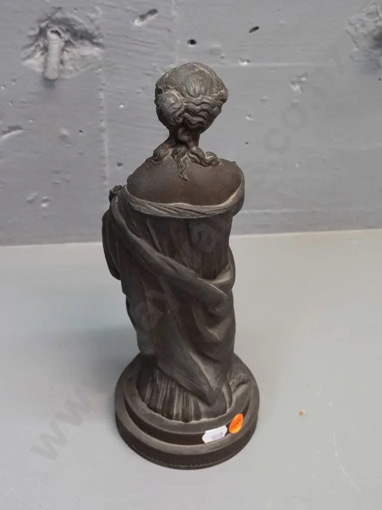 small cast spelter figure - classical style woman with flowers, no maker's marks H-270 Image 1++