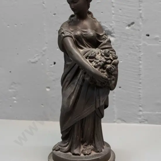 small cast spelter figure - classical style woman with flowers, no maker's marks H-270