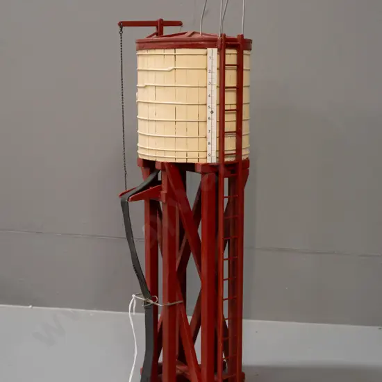 Wooden model of NZR Railway water tower with metal handrails and chain. H-395