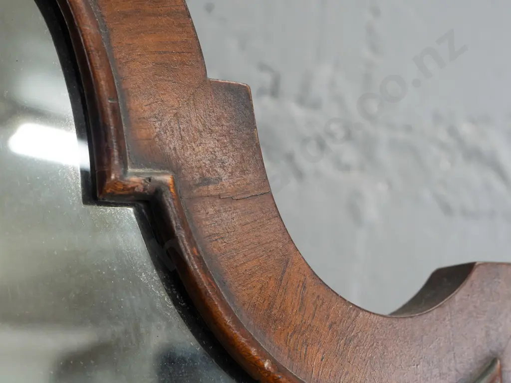 vintage dressing table mirror with shaped frame, veneered and beaded front, 2 leg props - some cracking to veneer and Image 1++