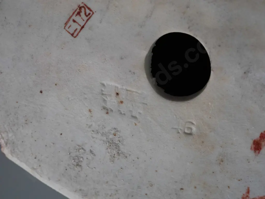 large Chinese hand painted figure, character marks on base, loose staff held in place with bluetac - H-500 W-260 Image 1++