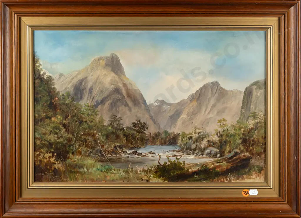 EE Packer 1893 - framed oil on board "Darren Mountains Milford Sound" H300 W450 Image 1++
