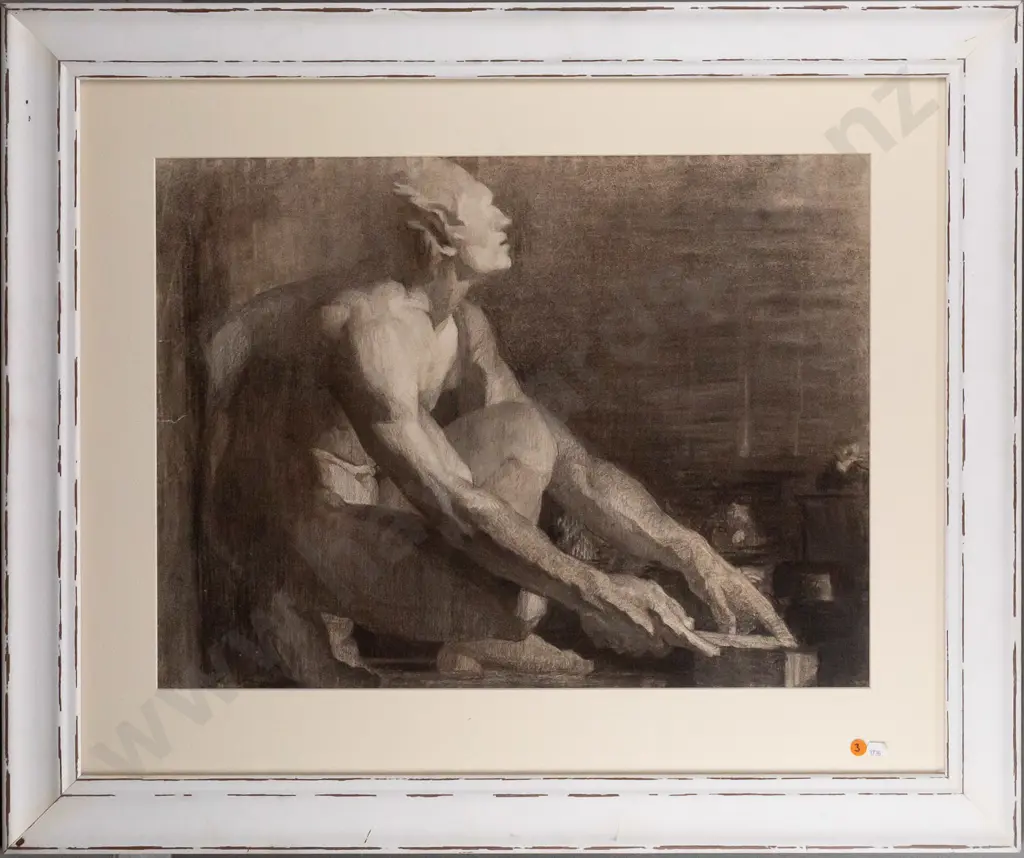 framed 19th century French pencil - male portrait H450 W610 Image 1++