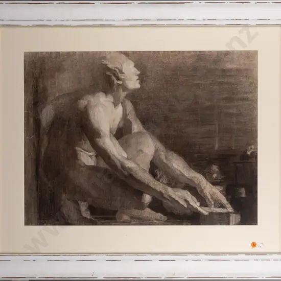 framed 19th century French pencil - male portrait H450 W610