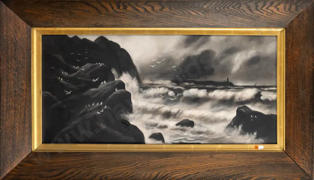 framed oil on canvas - coastal scene H-350 W-750 Image 1++