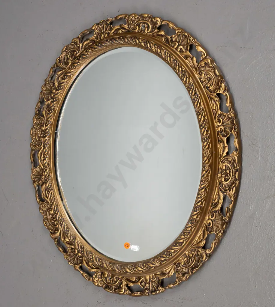 heavy cast metal gilt frame bevel edged wall mirror H620 W530 Image 1++