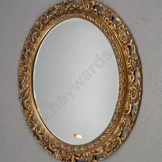 heavy cast metal gilt frame bevel edged wall mirror H620 W530
