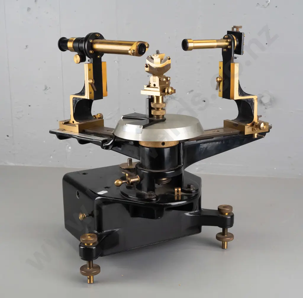 vintage laboratory spectrometer marked W.G. Pye & Co Cambridge with black enamel metal base, brass fittings and feet etc Image 1++