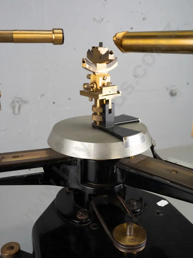 vintage laboratory spectrometer marked W.G. Pye & Co Cambridge with black enamel metal base, brass fittings and feet etc Image 1++